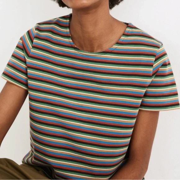 Madewell Luxe Boxy-Crop Tee in Mathis Stripe size Medium - Picture 1 of 7